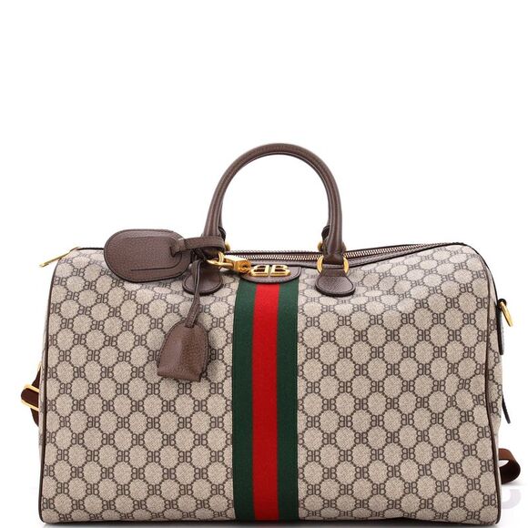 Balenciaga Handbags - Balenciaga x Gucci The Hacker Project Duffle Bag BB Coated Canvas Medium Brown
